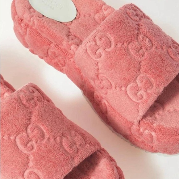 GUCCI 38 US 8 Angelina GG Logo Sponge Pink Monoriccio WEDGES Platform shoes - Picture 5 of 6